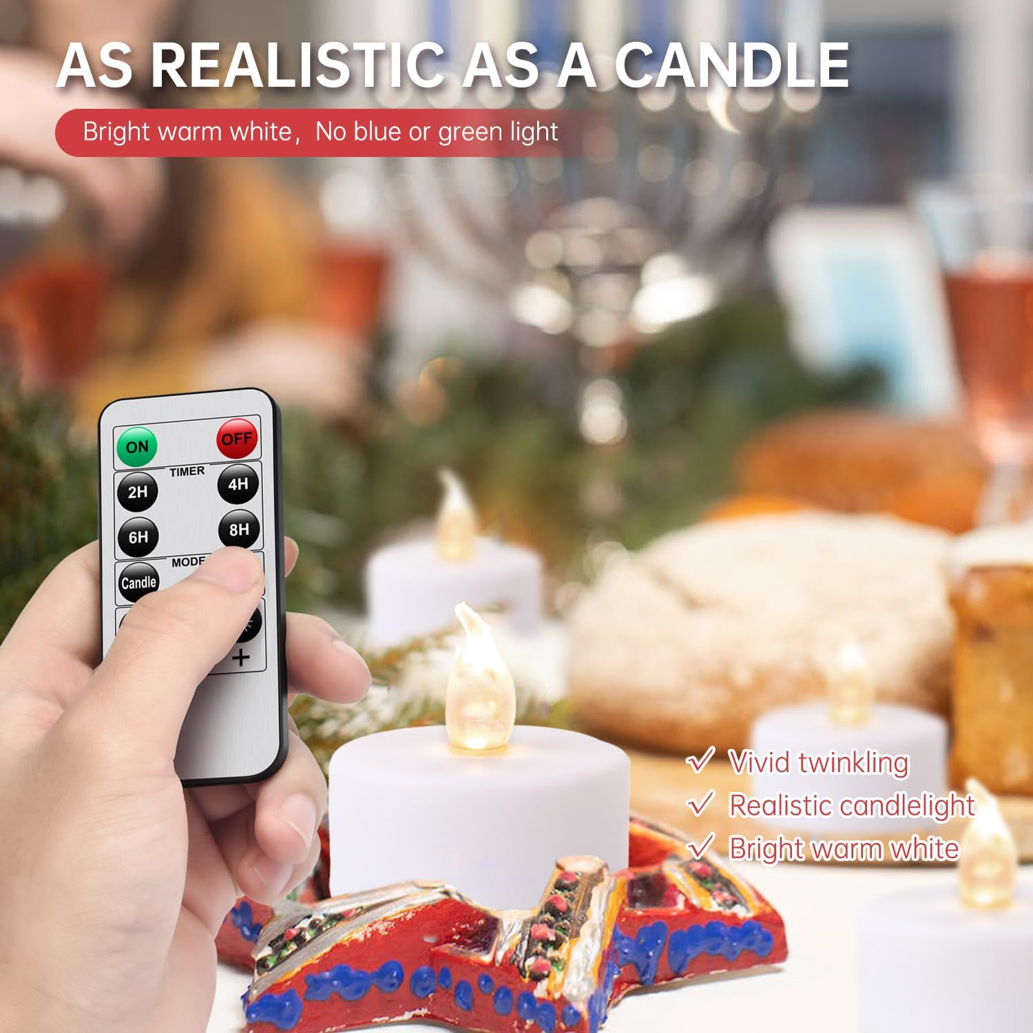 LED Tea Lights with Remote Control: Battery Operated Realistic and Bright Flickering Long Lasting 400+Hours Flameless Candles for Home Decor Holiday Wedding Party Valentine's Day(12pcs WarmWhite) - Image 7