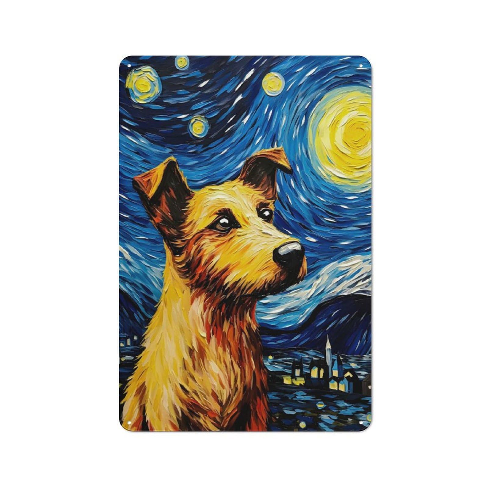 Junmoney Style-10 Metal Sign 30X20cm With The Starry Night Dog For Pub Or Café, Vintage Decor, For Metal Sign Collectors, For Garage And Workshop Walls