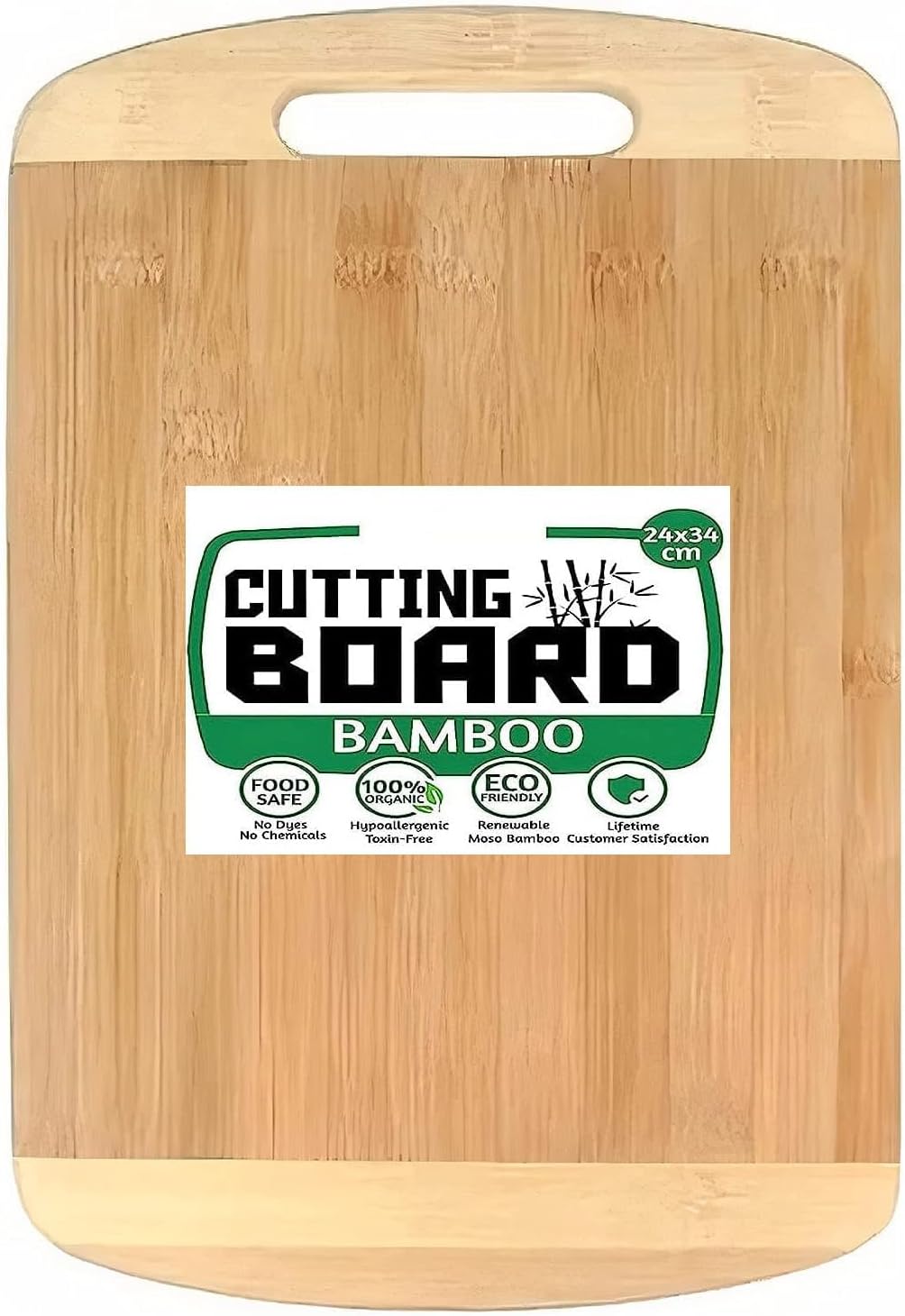 Thick Non Slip Bamboo Wooden Kitchen Chopping, Cutting, Slicing Board with Holder for Fruits Vegetables & Meat (34 X 24 CM)