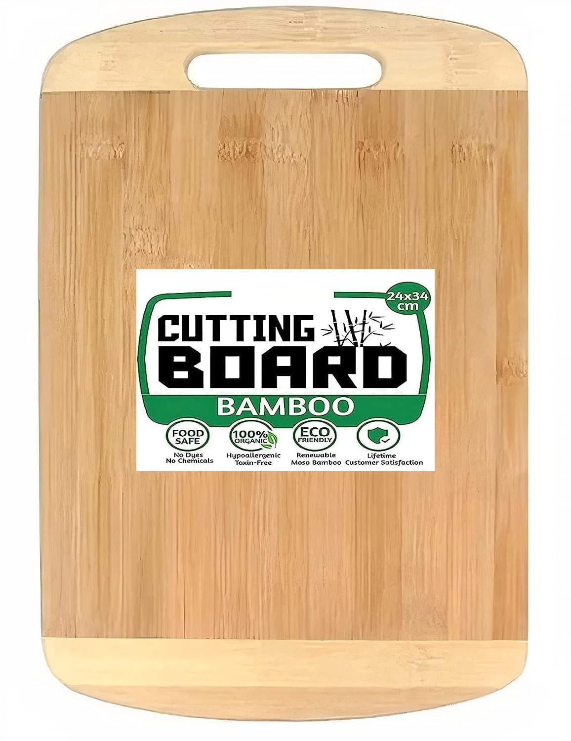 Thick Non Slip Bamboo Wooden Kitchen Chopping, Cutting, Slicing Board with Holder for Fruits Vegetables & Meat (34 X 24 CM)