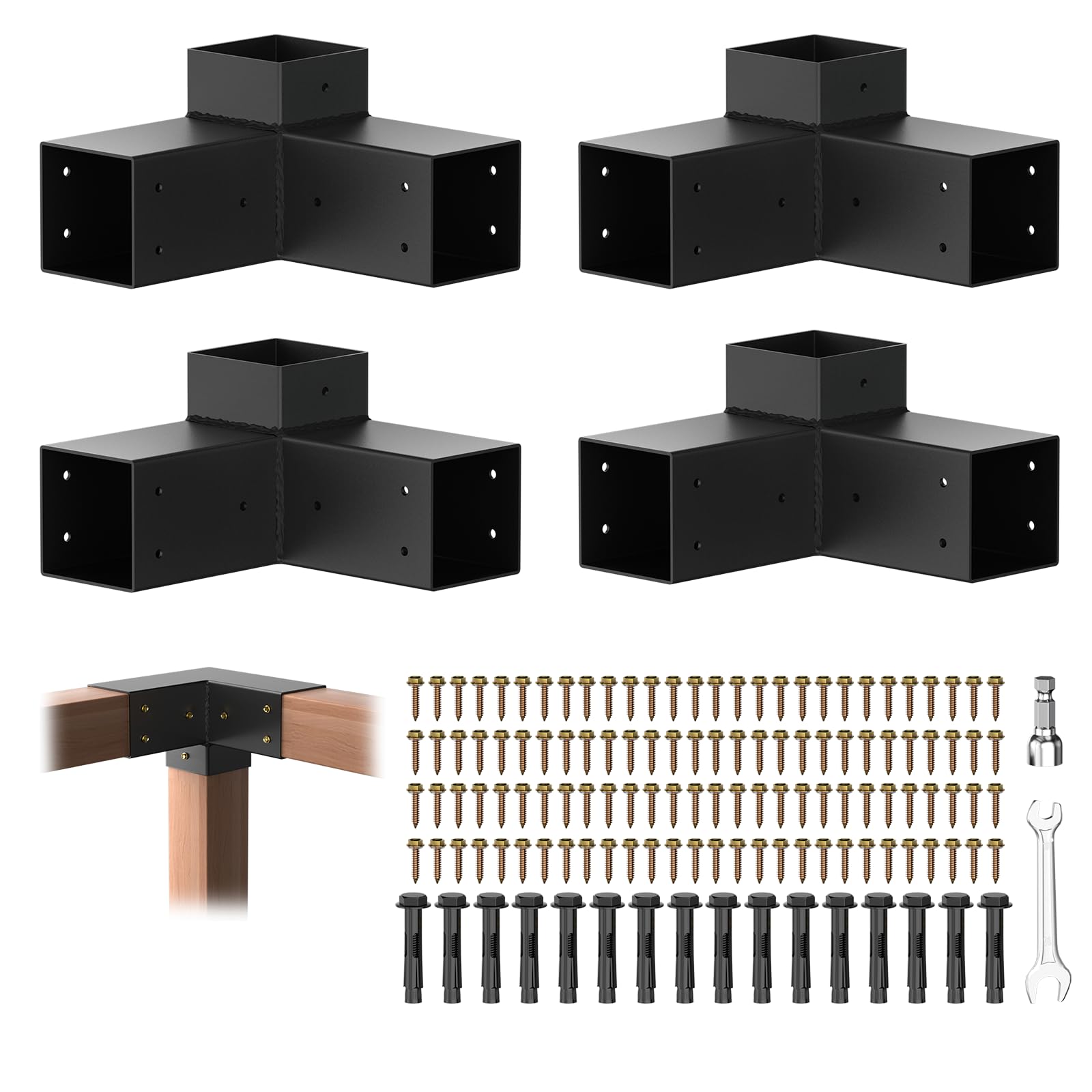 Support de pergola à 3 voies contre le vent équerre de coin robuste 4 pièces