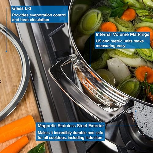 Miniatura 10 de Viking - Olla contemporánea de acero inoxidable de 3 capas con tapa 8 cuartos de galón