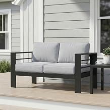 Wisteria Lane Metal Patio Furniture Sofa, All-Weather Outdoor Couch with Upgraded Cushions, Weather-Resistant Heavy Duty Modern Outdoor 2 Seats Sofa for Garden, Balcony, Deck, Backyard, Light Grey