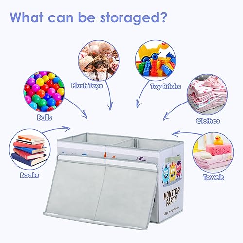 Miniatura 5 de Caja de juguetes con tapa abatible para niños, caja de almacenamiento de juguetes Oxford plegable grande con asas para niños, caja de juguetes