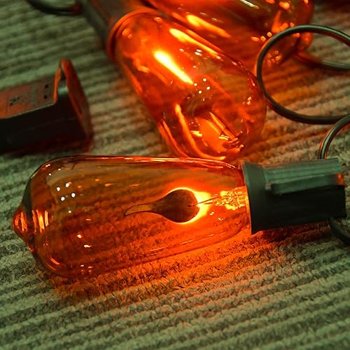 Miniatura 3 de SUNSGNE Bombillas de llama naranja de Halloween, paquete de 10 bombillas de llama parpadeante E17 ST40 Edison bombillas de repuesto para cadena de