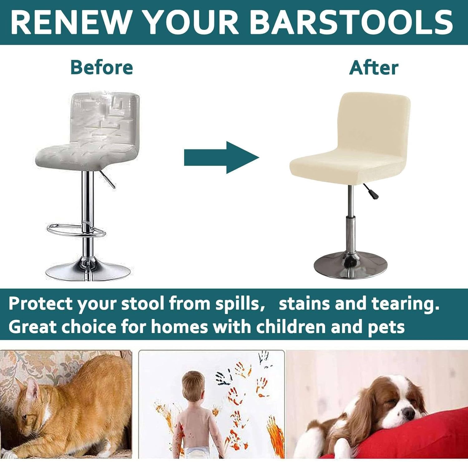 Velvet Barstool Covers Slipcovers, 2 Pack Stretch Barstool Covers Slipcovers with Backs Elastic Bottom Bar Stool Chair Cover Soft for Hotel-Beige-Set of 2