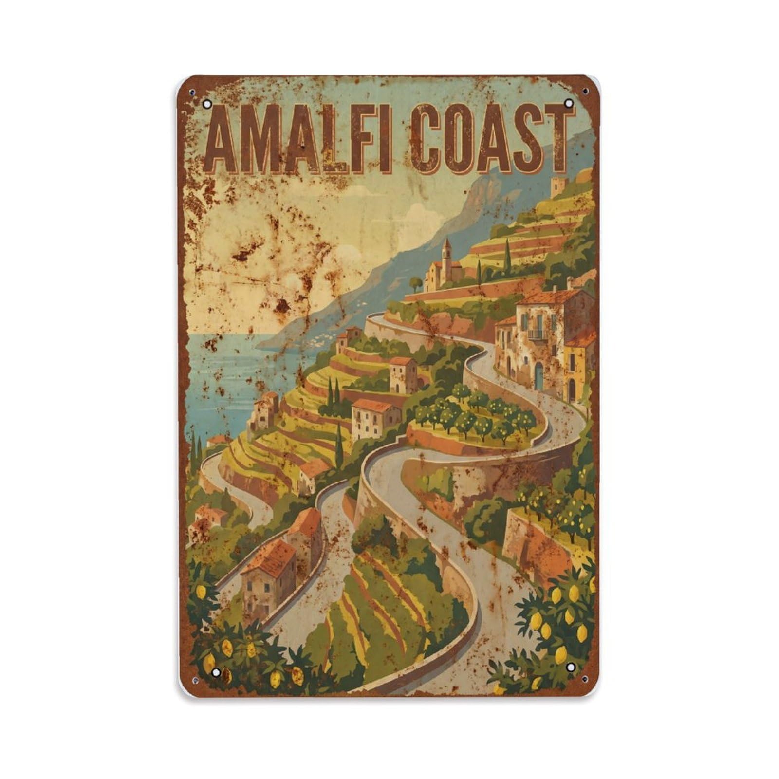 Vintage Travel Ascent Italy Hillside Metal Tin Sign Plaque Wall Decor for Cafe, Club Bar, Office, Home Garden Metal Poster 8x12Inch