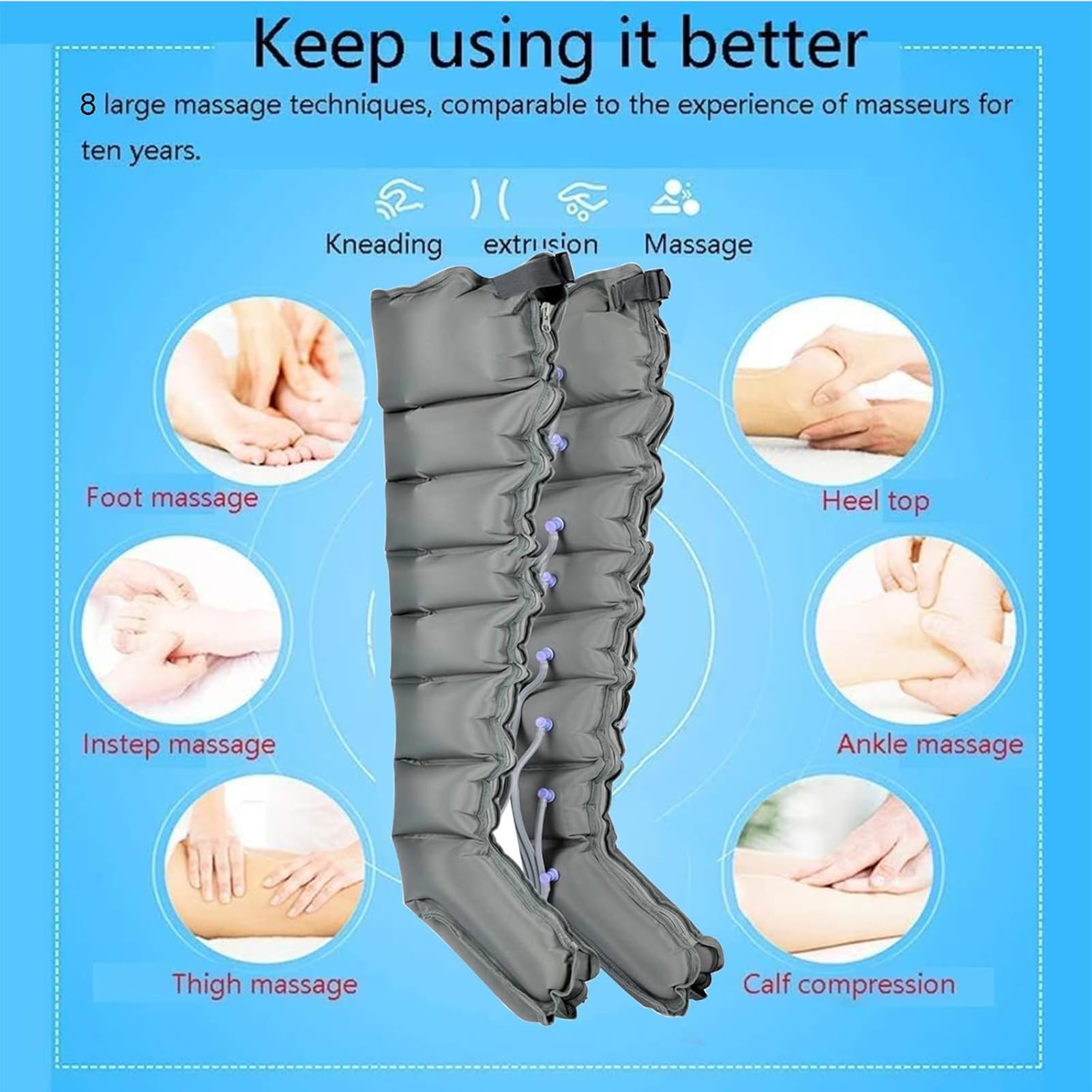 Presso Terapia Gambe Linfodrenante, 8 Camere Pressoterapia Linfodrenaggio per Casa, Pressoterapia Linfodrenaggio Total Body Con Funzione Di Cronometraggio (8 Camere, 2gambe)