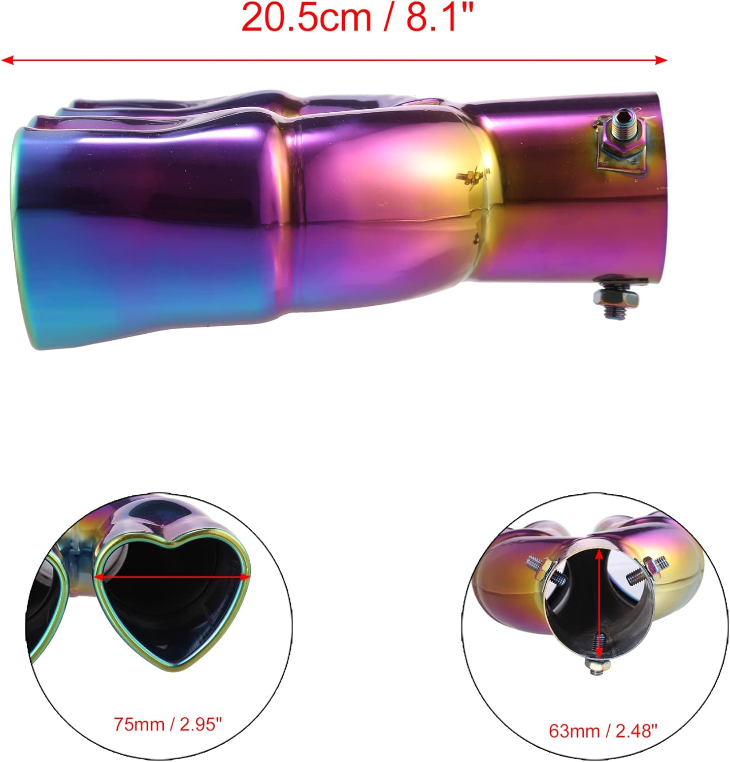 X AUTOHAUX 63mm 2.5" Inlet Straight Type Heart Shape Universal Exhaust Pipe Muffler Tip Tailpipe Bolt-On for Car Truck 8.1" Length Stainless Steel Multicolor