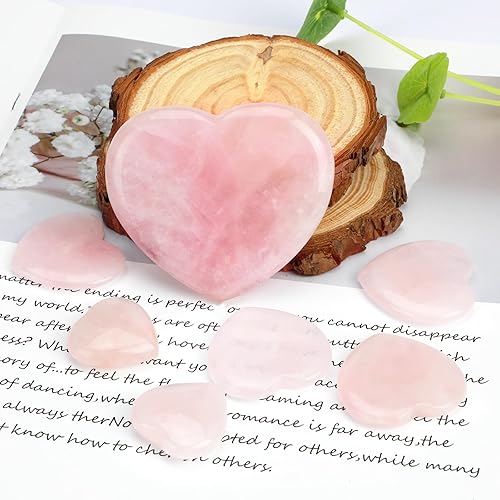 Miniatura 6 de Corazón de cuarzo rosa natural de 2.9 pulgadas (0.4 pulgadas), piedra de corazón grande, cristales de palma pulidos con forma de amor y piedra