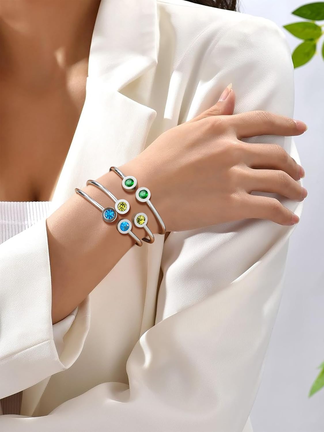 Trendy Stainless Steel/Gold Plated Birthstone Bangle Bracelet for Women Cuff Bracelets Birthday/Valentine's Day Jewelry(with Box) - Image 2