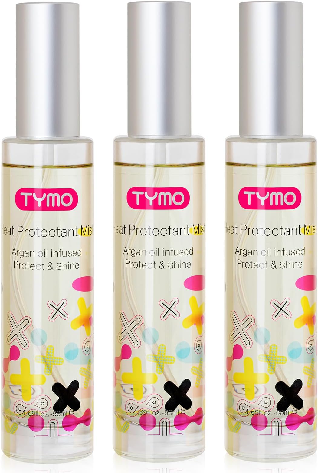 TYMO Heat Protectant for Hair with Argan Oil for Heated Styling Tools, Leave in Conditioner Spray to Smooth & Hydrate, Natural Pure Formulation, Multi-benefit Treatment, Lightweight Spray, Pack of 3