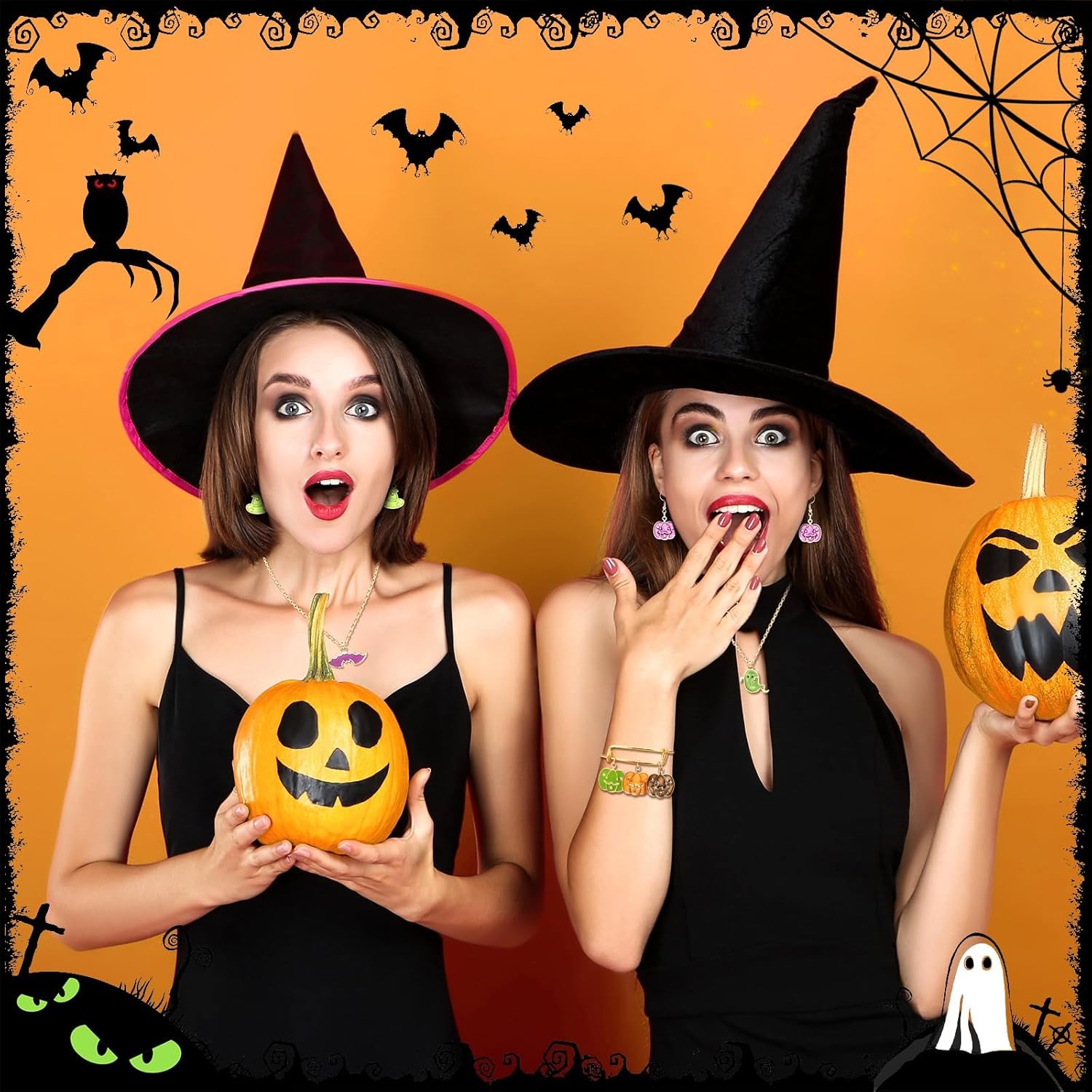 60Pcs Halloween Charms, Halloween Decorations Charms for Jewelry Making, Mixed Pumpkin Ghost Bat Witch Hat Enamel Pendants for Bracelets Necklaces Earrings Making and Crafting - Image 6