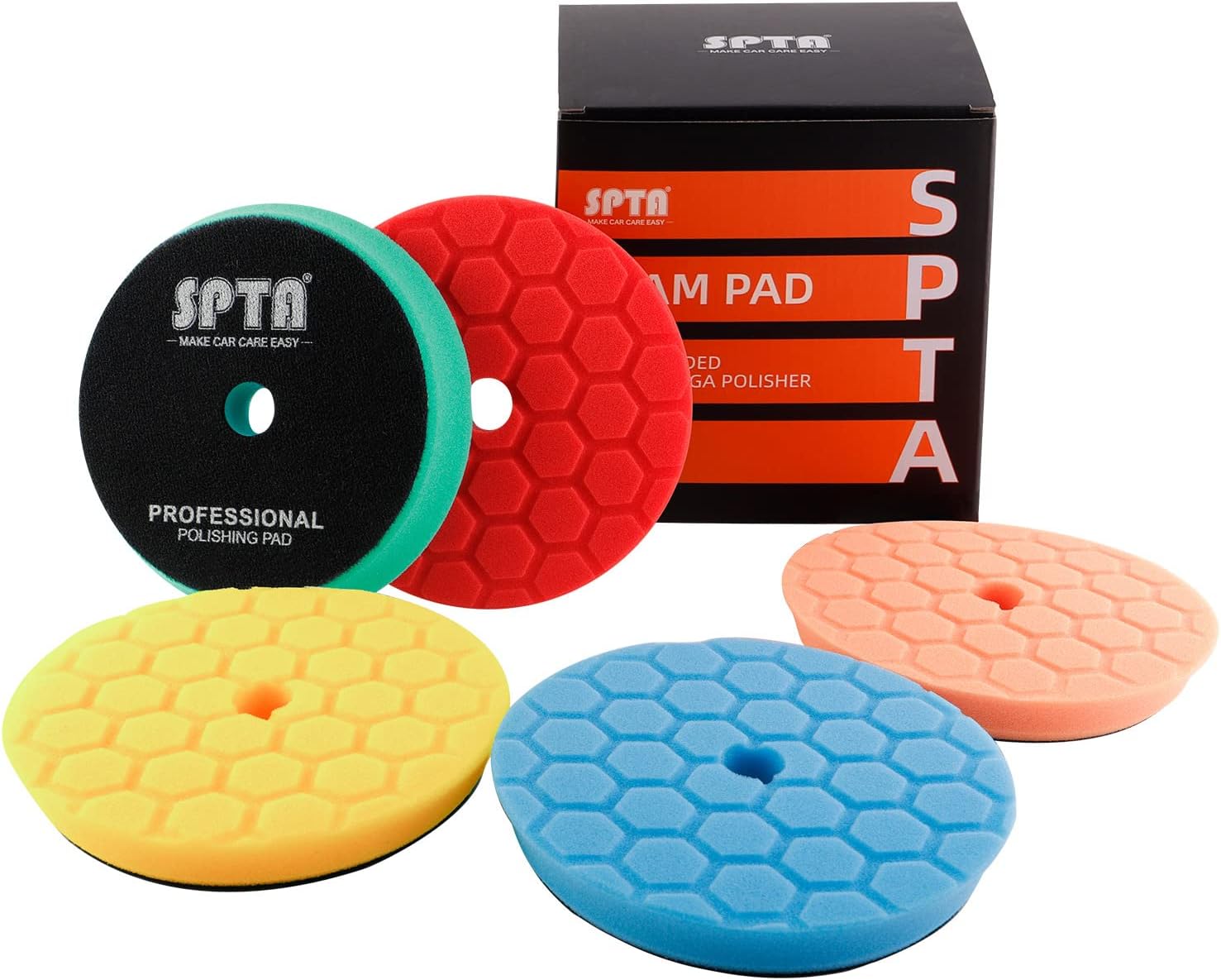Hex-Logic Buffing Polishing Pads, SPTA 6.5Inch 150mm Face Foam Polishing Pads Buffing Pad Kit For 5.5Inch 125mm RO/DA Car Polisher Auto Motor Boat Polishing