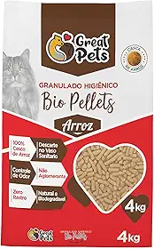 Areia Sanitária para Gatos 4kg – Granulado Natural de Arroz, Controle de Odores, Great Pets