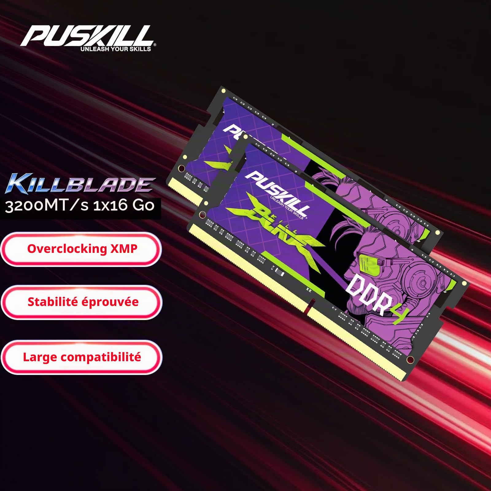 PUSKILL Mémoire RAM DDR4 16Go pour PC Portable, 3200MHz PC4-25600 CL22 1,2V, SODIMM 260 Broches, Module Unique, Mise à Niveau Plug & Play pour Ordinateur Portable, Compatible Intel et AMD | Mise à niveau pour ordinateur portable de jeu, SODIMM 260 broches