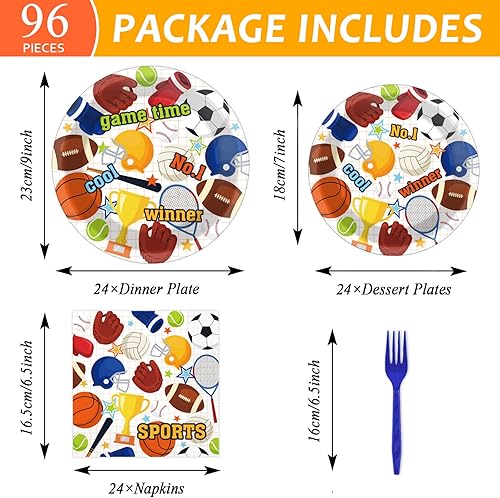 Miniatura 2 de Tevxj Juego de vajilla deportiva de cumpleaños de 96 piezas, vajilla desechable de estrellas para fiesta de cumpleaños, servilletas, tenedores para