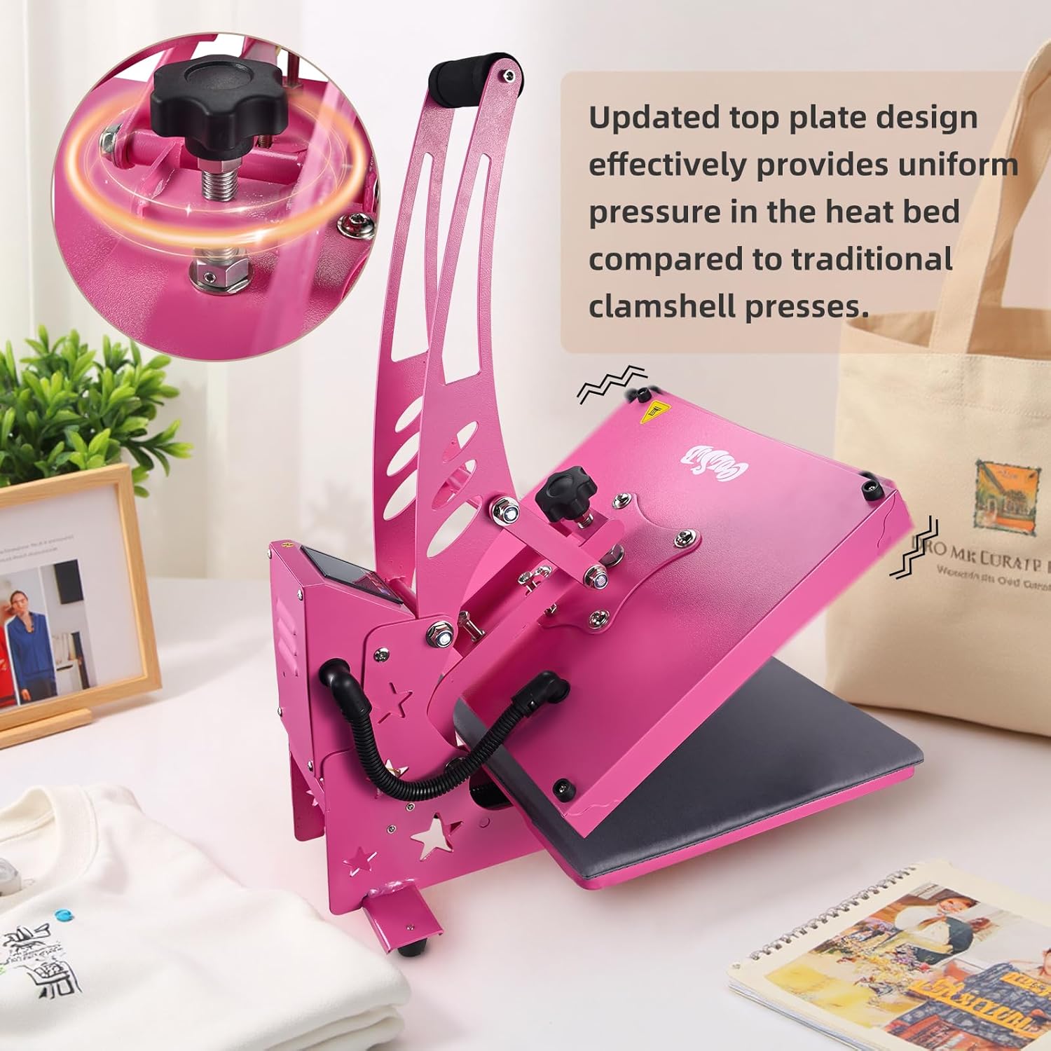 CoolSub Heat Press 15x15 Inch Slide Out Heat Press Machine, Industrial Digital Heat Transfer Machine Sublimation for T-Shirt Hot Pink