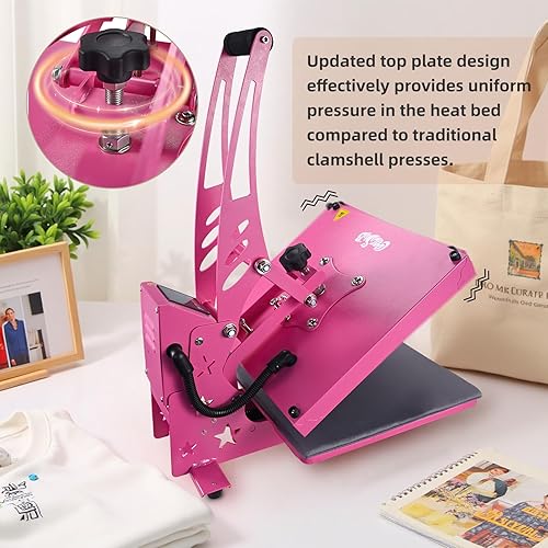 Miniatura 5 de CoolSub Máquina de prensa de calor deslizante de 15 x 15 pulgadas, máquina de transferencia de calor digital industrial para camisetas, color rosa