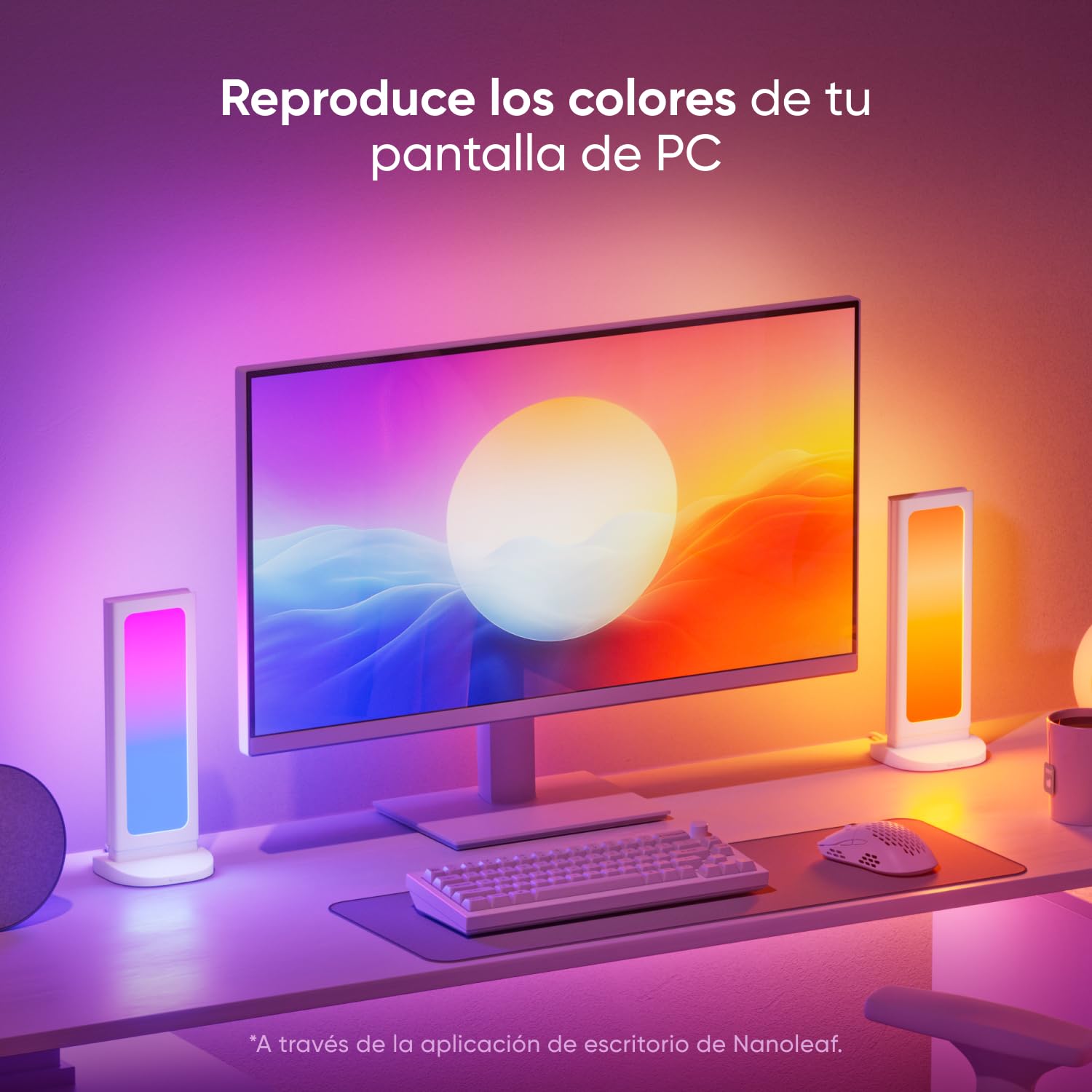 Nanoleaf Hub Luminoso para Gaming Blanco, Lámpara Mesa Inteligente RGB 3-en-1 con Soporte Auriculares/Mando, Iluminación Doble Cara, Dock USB-C, Sync Música y Pantalla vía App, Luz Ambiental Gaming