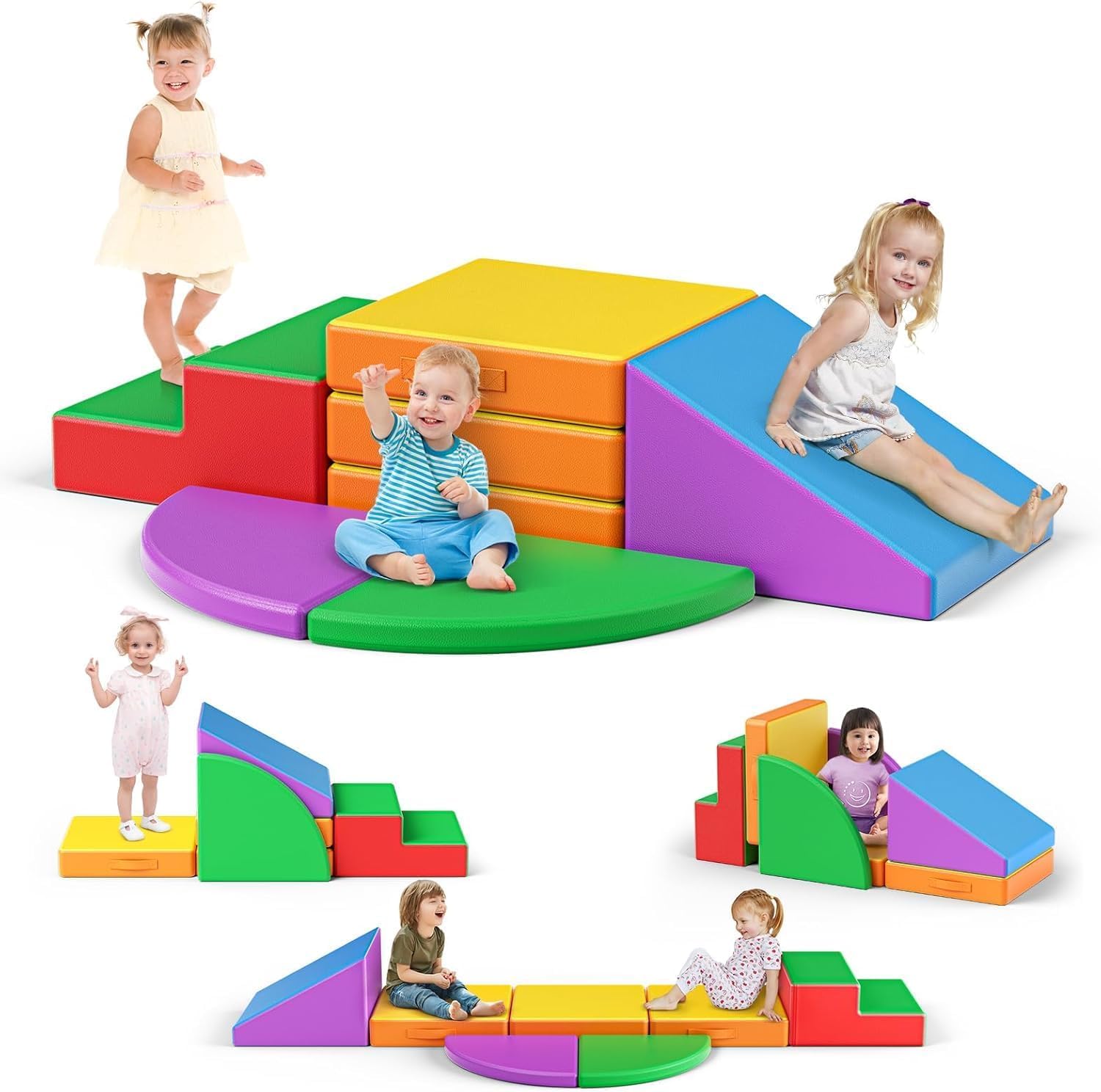 5P-Kids Soft Play Building Blocks, Kids Soft Play Set ，High-density Pearl Cotton, PU Cover Scratch-Resistant Clean Easily, Hidden Zipper, Indoor giant building blocks for Toddlers ages 1-3 (colorful)