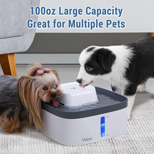 Miniatura 2 de Veken Fuente de agua de varios niveles para mascotas de 08 galones100 onzas fuente de agua automática para gatos con luces LED 3 filtros de repuesto