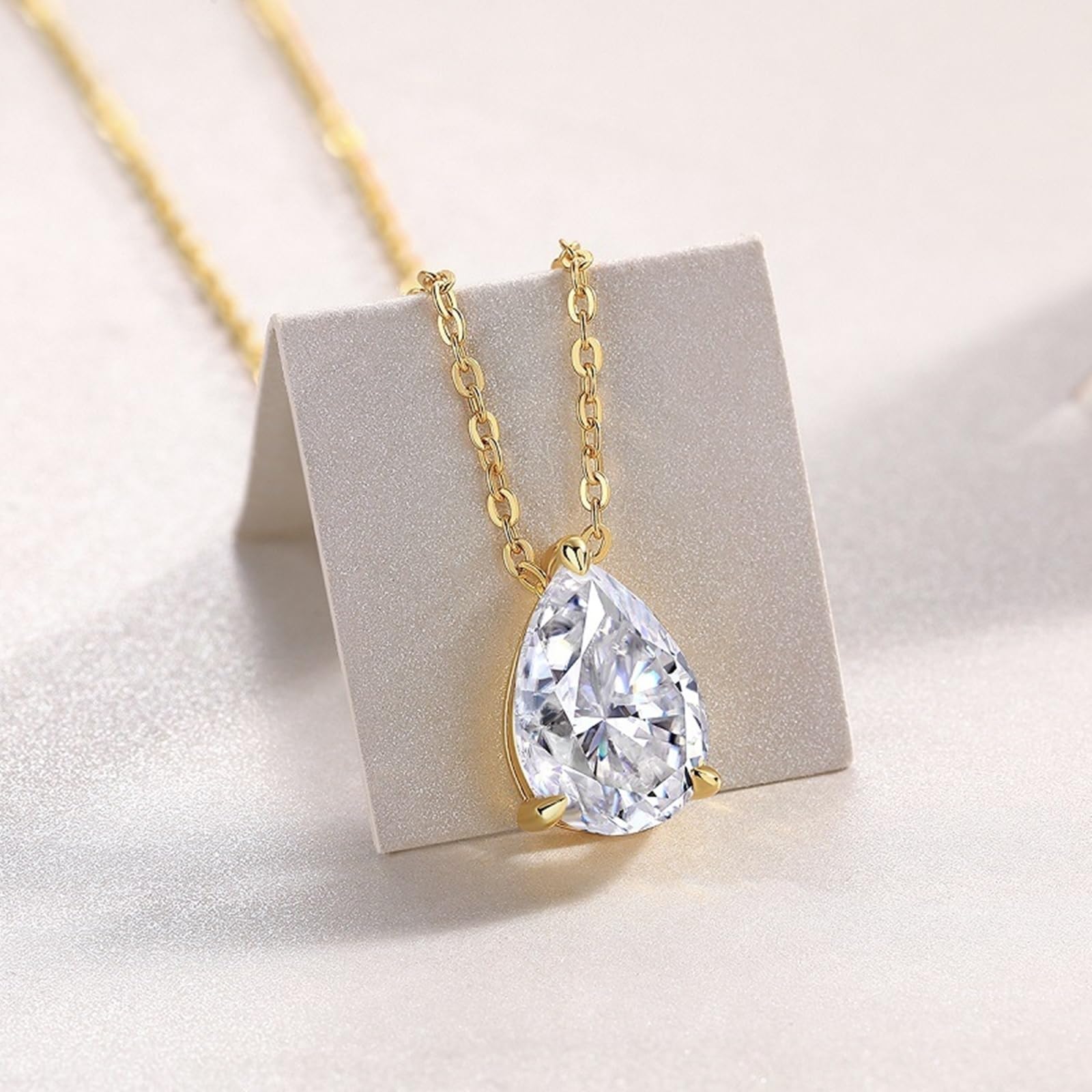 Collar de oro amarillo para mujer, tres lágrimas solitarias, collar ajustable para mujer, moissanita