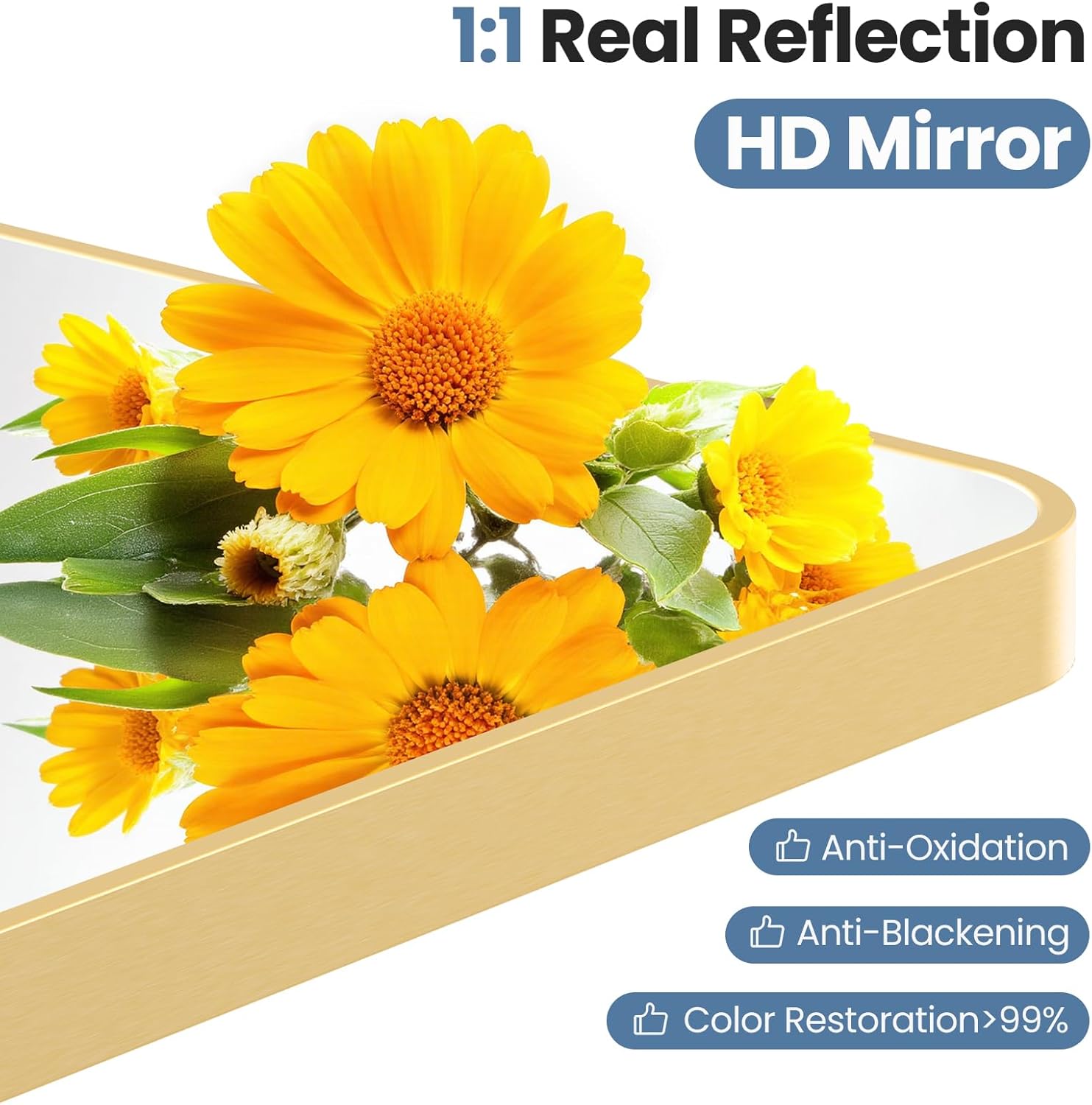NEWBULIG 30X48 Inch Bathroom Mirror, Rectangle Wall Mirror with Rounded Corners, Gold Vanity Mirrors for Bathroom Sink with Metal Frame
