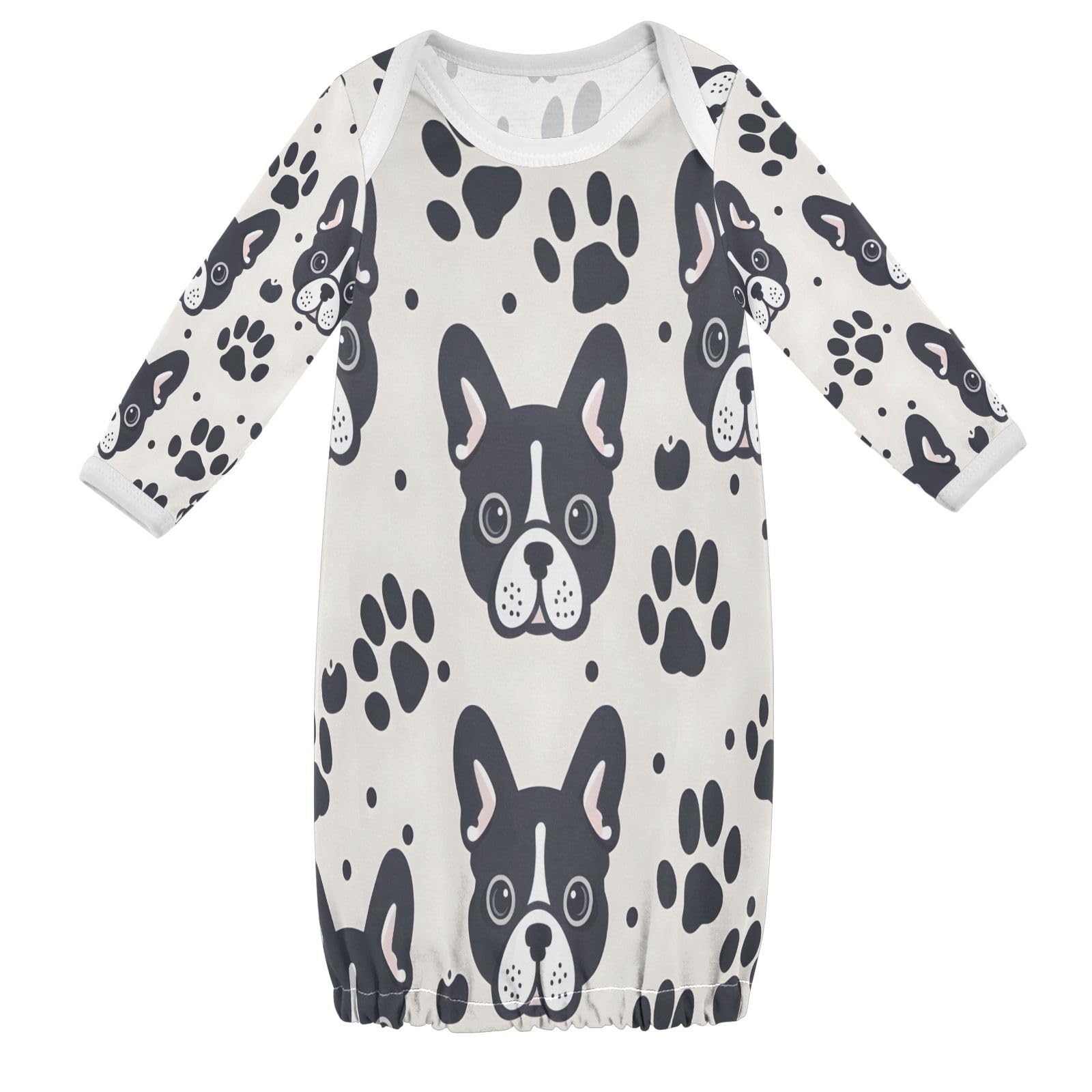 senya Nightdress Sleeper Gown Long Sleeve Nightgown Pajamas Black Dog Footprint for 3-12 Months