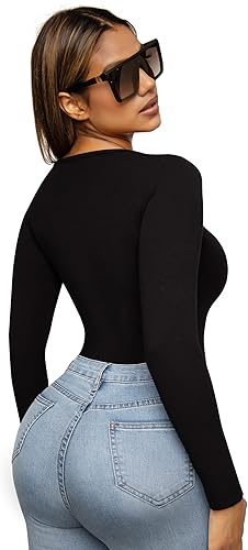 Vista 4 de FeelinGirl Body de manga larga, sin costuras para mujer, hombros descubiertos