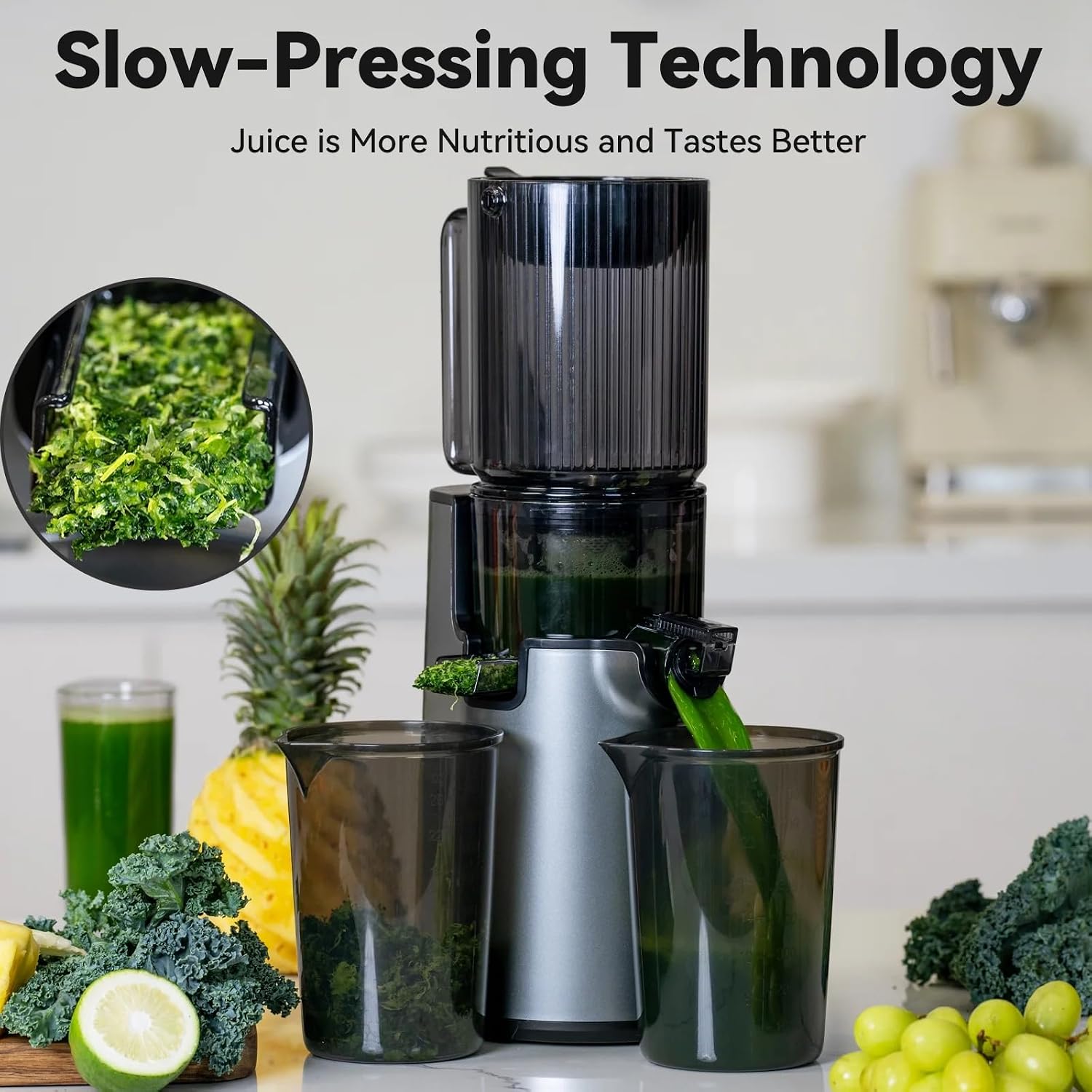 "LINKChef Electric Cold Press Juicer, Slow Masticating with 5.4"" Large Feed Chute, High Juice Yield"