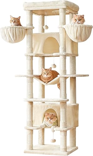MWPO - Árbol grande para gatos, torre de 67.7 pulgadas de altura para gatos de interior con 2 condominios, soporte de varios niveles con 3 hamacas,
