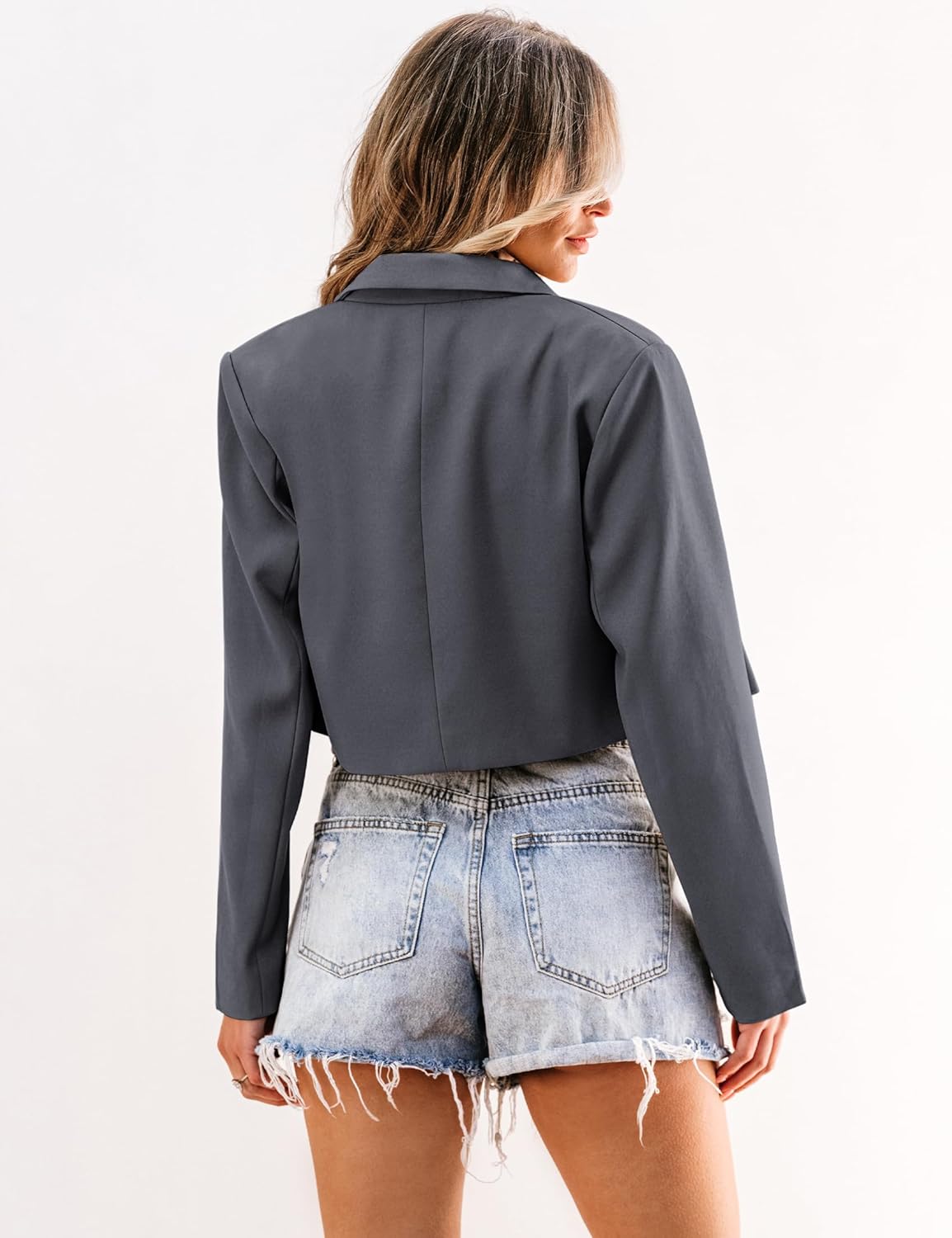 luvamia Cropped Blazers for Women Business Casual Open Front Long Sleeve Suit Jacket Trendy Oversized Work Office Blazer - Image 8