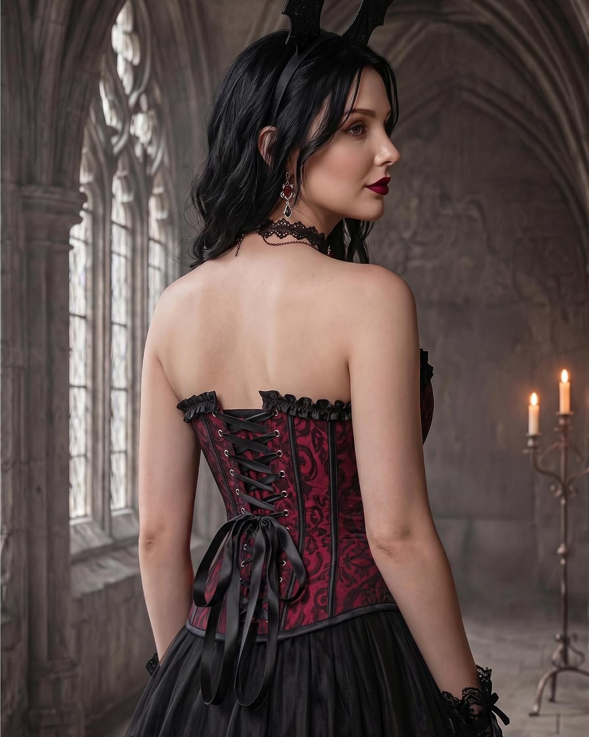 Renaissance Floral Corset Tops for Women Strapless Lace-Up Overbust Bustier