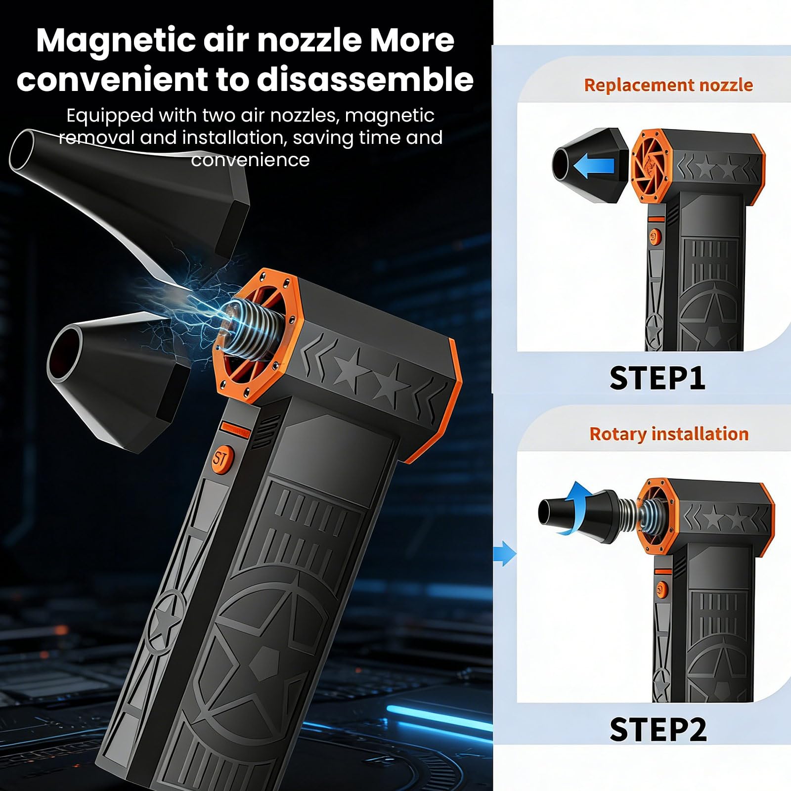 Soplador de nieve, 120 W, 150.000 rpm, quitanieves térmico de alto rendimiento, engranaje sin niveles, ventilador turbo, quitanieves coche, plumero de aire comprimido con batería de 8000 mAh para