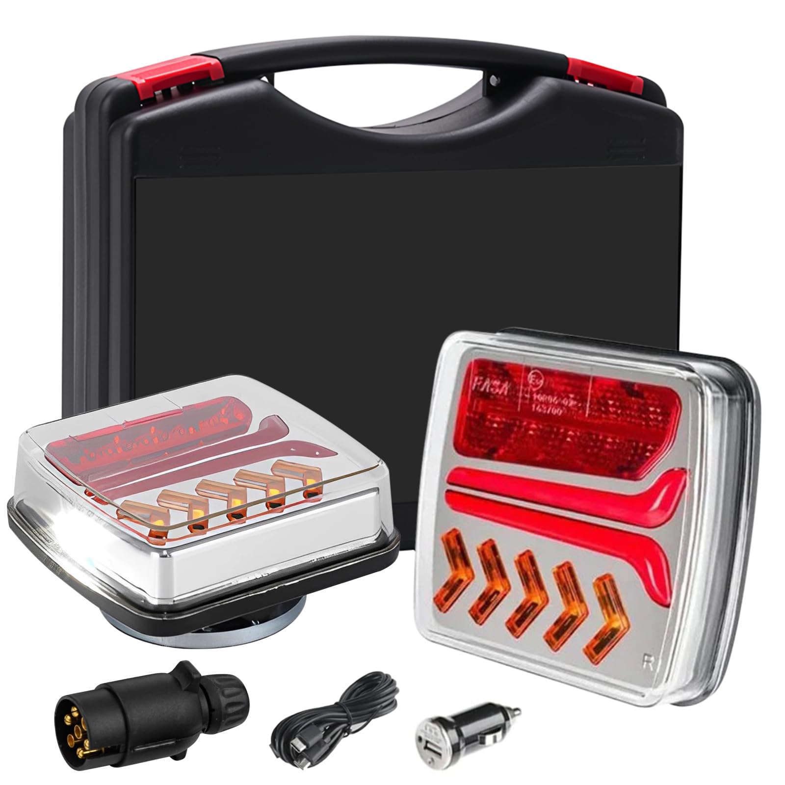 Feux arrière LED remorque sans fil, 12/24V Ensemble feux arrière à télécommande magnétique avec feux stop, clignotants, feux de position et éclairage plaque d’immatriculation, Étanche IP65 pour camion