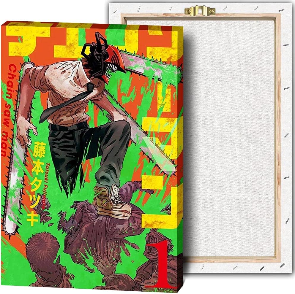 チェンソーマンアニメアートキャンバスアートプリントウォールアート写真寝室インテリア絵画ホームオフィス装飾現代アート 12x18 インチ 木枠 素晴らしい