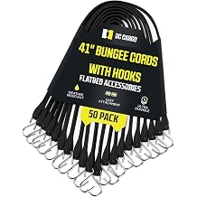DC Cargo Pack of 50 Tarp Straps for Flatbed Trailers, 41" Long Natural Rubber Bungee Cord Tie-Downs Ideal for Securing Tarps, Canvases, Cargo in Cold Climates | Tie-Downs w/Metal S-Hooks