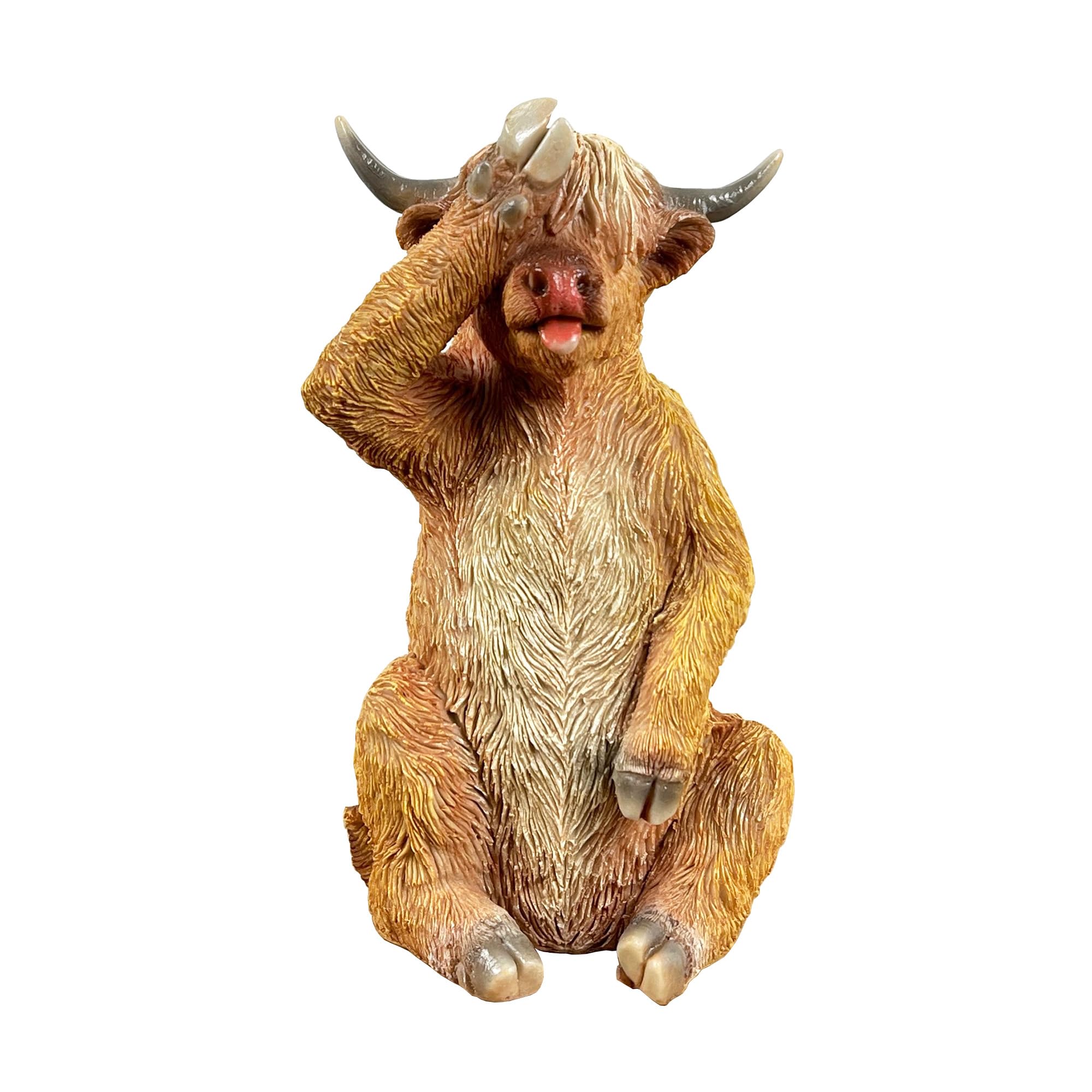 Alfie Francis 19cm Tall Novelty See No Evil Highland Cow Ornament Figurine Statue for Home Living Room Gift