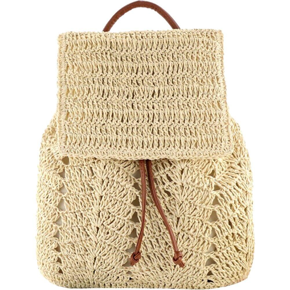 Sac de tricotés au crochet ajouré et paille naturelle