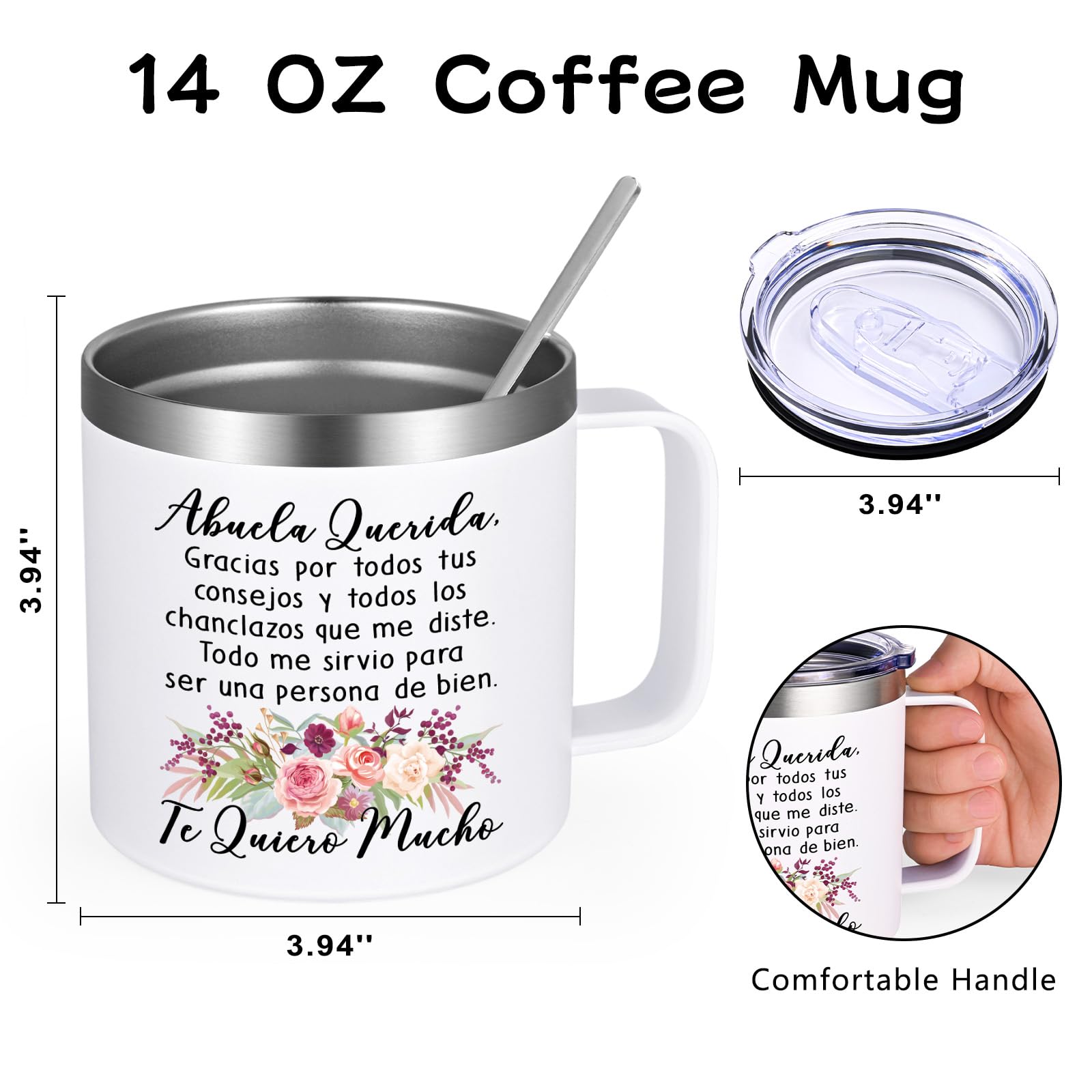 Lifecapido Regalos para la abuela, Regalos Para El Dia De La Madre, Regalo De Cumpleaños para Madre, La abuela Querida Stainless Steel Coffee Mug, Regalos para Mujer in Mother's Day (14oz White)