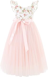 Flofallzique Girls Tulle Dress Summer Floral Wedding Birthday Easter Casual Toddler Tea Party Dresses
