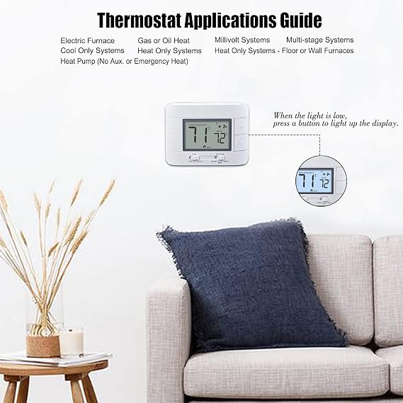 Aowel Non Programmable Thermostat for Home 2 Heat 2 Cool Multistage System, Temperature Control with Humidity Display (LCD White Backlit Screen)
