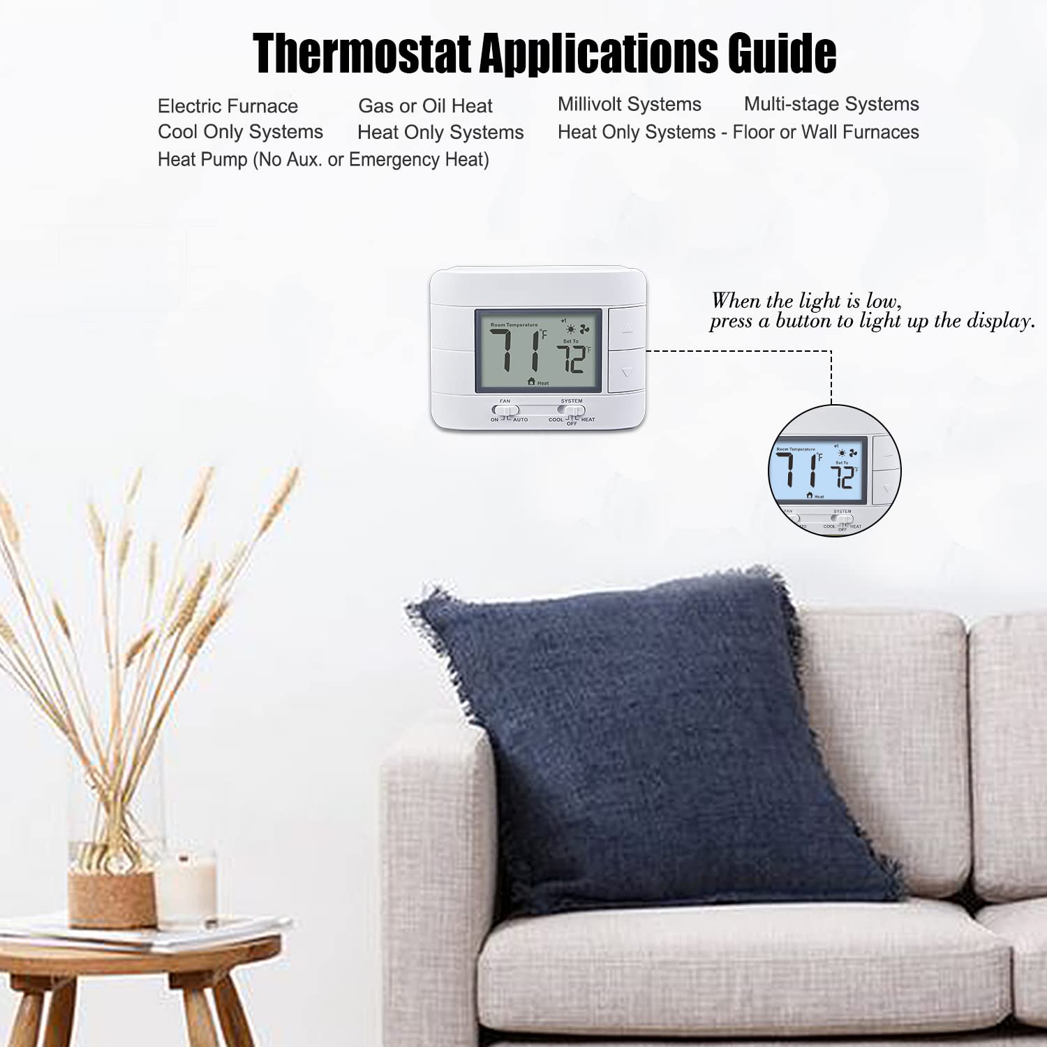 Aowel Non-Programmable Thermostat - 2 Heat/2 Cool -7