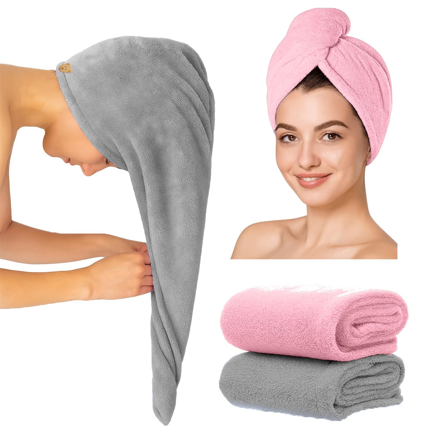 2 Pcs Microfiber Hair Towel Wrap for Women Super Absorbent Head Towel Wrap for Ladies Hair Turban Quick Drying Microfiber Towel for Hair Salon Quality Hair Dry Cap 500 GSM (pack of 2) (Multicolor)-image-14