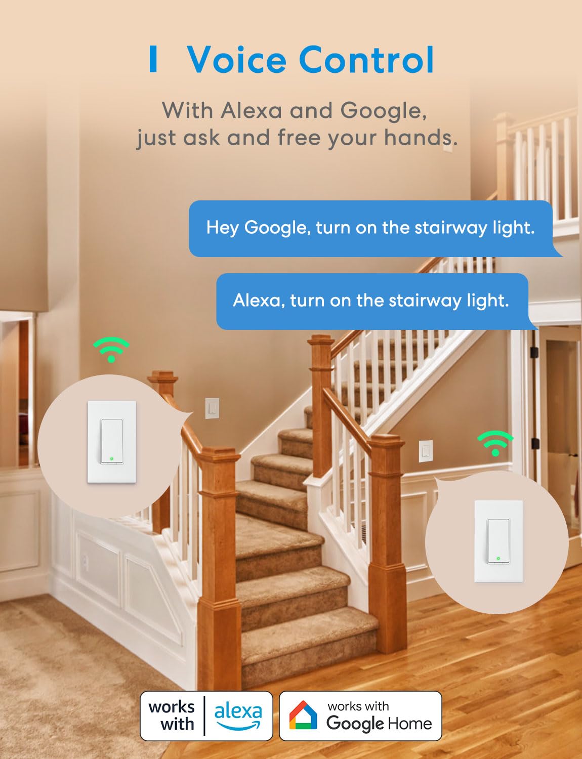 Meross - 3-Wege-Smart-Schalter für Smart Lichtschalter, kompatibel mit Apple HomeKit, Siri, Alexa, Google Assistant und SmartThings, 2,4 GHz WLAN-Lichtschalter erforderlich