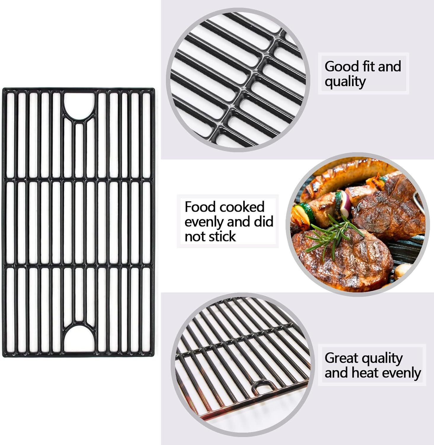 Hongso Cast Iron Cooking Grid Replacement for Master Forge 3218LTN 3218LT L3218, Kenmore 148.16156210 148.16156211 148.20126510, Perfect Flame SLG2007D, 17 3/4" Grill Grate, Set of 3