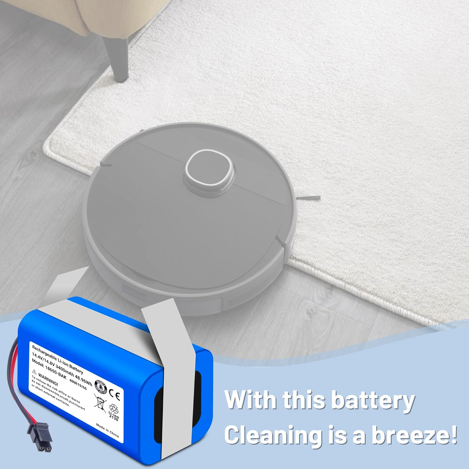 3400mah Vacuum Battery for Eufy RoboVac LR20, LR30 Hybrid+, L35 Hybrid+, T2996011 Robot Vacuum Cleaner Part Number CMICR18650F9M-4S1P T2996011 14.4V