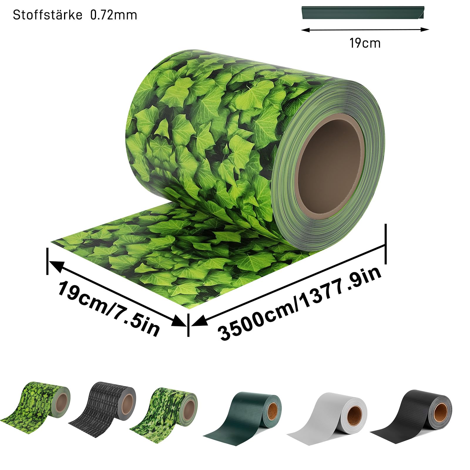 Taśma maskująca 65 m x 19 cm, folia ogrodzeniowa PCW, w zestawie z klipsami, 100% nieprzejrzysta, odporna na promieniowanie UV, odporna na warunki atmosferyczne, ochrona przed wzrokiem na