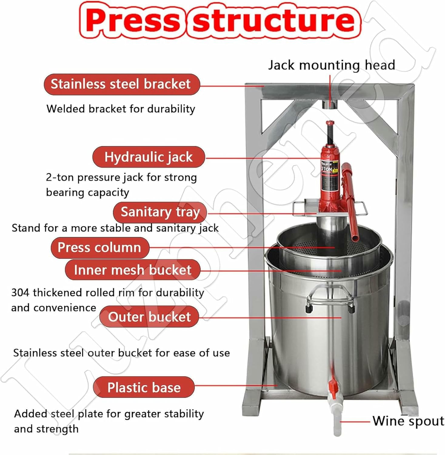 12 L/22 L/36 L Hydraulic Fruit Wine Press, Fruit Press, Crusher for Cider, Manual Press Machine for Home Wineries Restaurants-